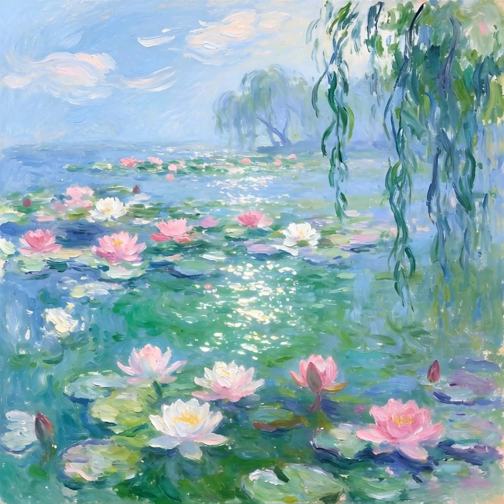 Claude Monet Water Lilies Flowers converted to paint by numbers canvas
